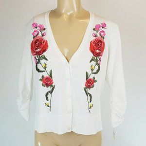 INC International Concepts White Floral Sweater M